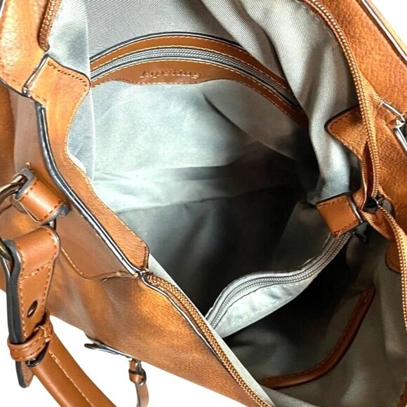 Lapsting Brown Shoulder Bag With Adjustable Strap & Zipper Pockets Vegan Leather - Picture 9 of 10